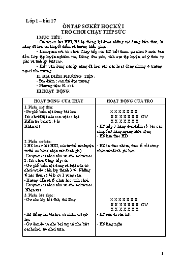 Giáo án Thể dục Tiểu học - Tuần 17 - Năm học 2018-2019 - Lư Hữu Thiêm