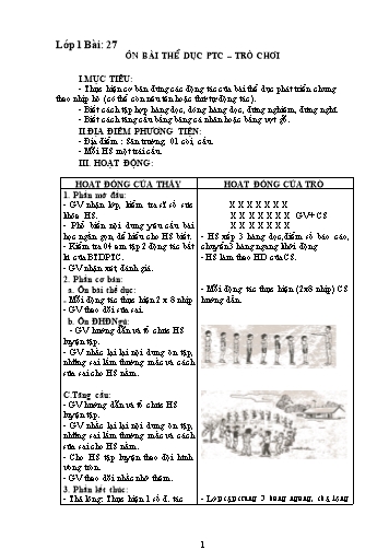 Giáo án Thể dục Tiểu học - Tuần 27 - Năm học 2018-2019 - Lư Hữu Thiêm