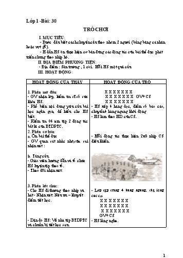 Giáo án Thể dục Tiểu học - Tuần 30 - Năm học 2018-2019 - Lư Hữu Thiêm