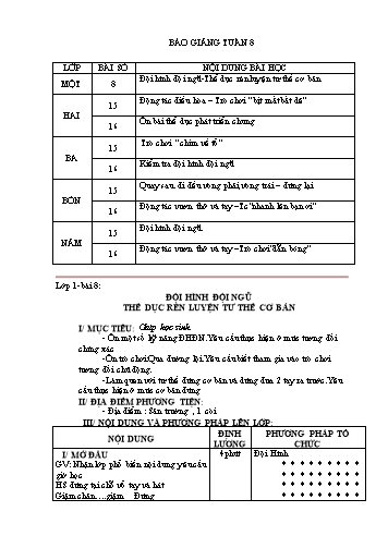 Giáo án Thể dục Tiểu học - Tuần 8 - Năm học 2018-2019 - Lư Hữu Thiêm