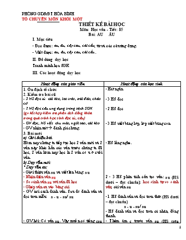 Giáo án Tiếng Việt Lớp 1 - Tiết 85: Au. Âu - Năm học 2018-2019 - Nguyễn Minh Quang