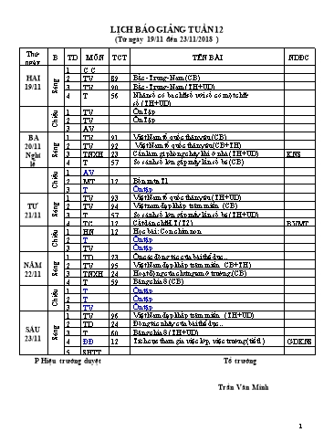 Giáo án Tổng hợp 3 - Tuần 12 - Năm học 2018-2019 - Trần Văn Minh