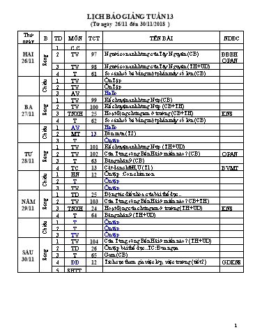 Giáo án Tổng hợp 3 - Tuần 13 - Năm học 2018-2019 - Trần Văn Minh