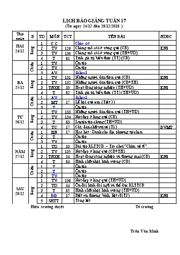 Giáo án Tổng hợp 3 - Tuần 17 - Năm học 2018-2019 - Trần Văn Minh