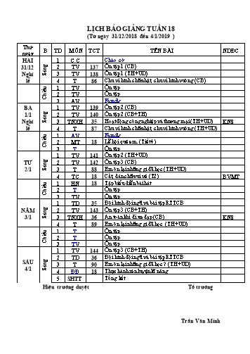 Giáo án Tổng hợp 3 - Tuần 18 - Năm học 2018-2019 - Trần Văn Minh