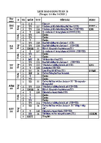 Giáo án Tổng hợp 3 - Tuần 28 - Năm học 2018-2019 - Trần Văn Minh