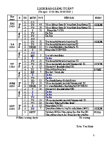 Giáo án Tổng hợp 3 - Tuần 7 - Năm học 2018-2019 - Trần Văn Minh