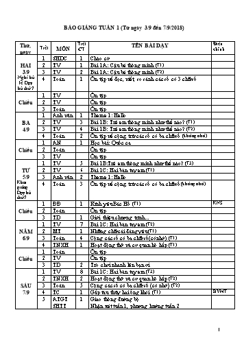 Giáo án Tổng hợp Khối 3 - Tuần 1 - Năm học 2018-2019