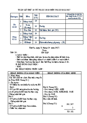 Giáo án Tổng hợp Khối 4 - Tuần 10 - Năm học 2017-2018 - Văn Thanh Giảng