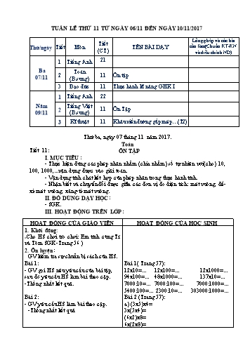 Giáo án Tổng hợp Khối 4 - Tuần 11 - Năm học 2017-2018 - Văn Thanh Giảng