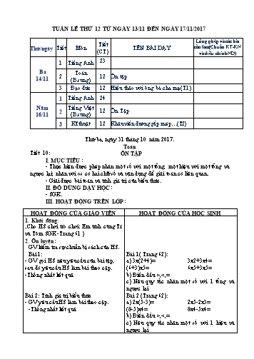 Giáo án Tổng hợp Khối 4 - Tuần 12 - Năm học 2017-2018 - Văn Thanh Giảng