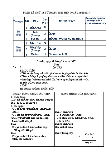 Giáo án Tổng hợp Khối 4 - Tuần 13 - Năm học 2017-2018 - Văn Thanh Giảng