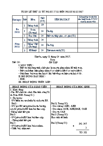 Giáo án Tổng hợp Khối 4 - Tuần 14 - Năm học 2017-2018 - Văn Thanh Giảng