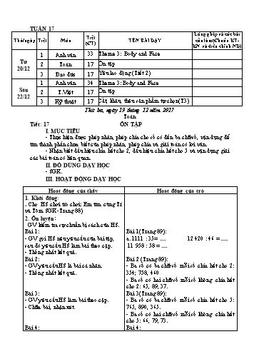 Giáo án Tổng hợp Khối 4 - Tuần 17 - Năm học 2017-2018 - Văn Thanh Giảng