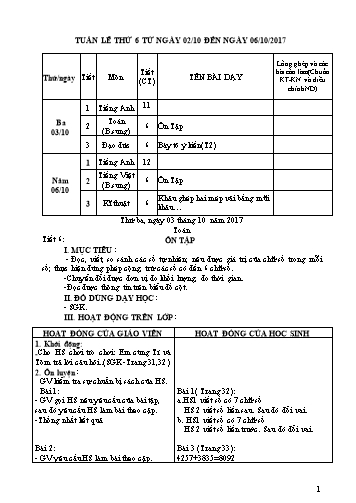 Giáo án Tổng hợp Khối 4 - Tuần 6 - Năm học 2017-2018 - Văn Thanh Giảng