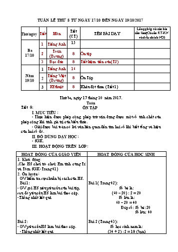 Giáo án Tổng hợp Khối 4 - Tuần 8 - Năm học 2017-2018 - Văn Thanh Giảng