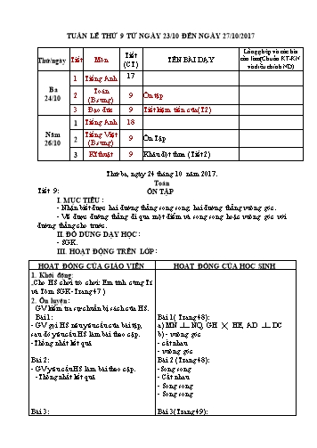 Giáo án Tổng hợp Khối 4 - Tuần 9 - Năm học 2017-2018 - Văn Thanh Giảng