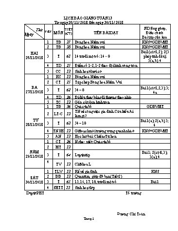 Giáo án Tổng hợp Lớp 2 - Tuần 13 - Năm học 2018-2019 - Dương Chí Toàn