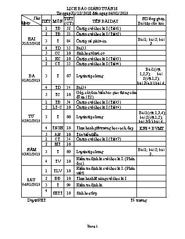 Giáo án Tổng hợp Lớp 2 - Tuần 18 - Năm học 2018-2019 - Dương Chí Toàn