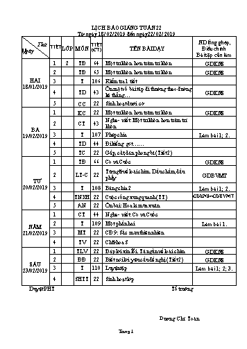 Giáo án Tổng hợp Lớp 2 - Tuần 22 - Năm học 2018-2019 - Dương Chí Toàn