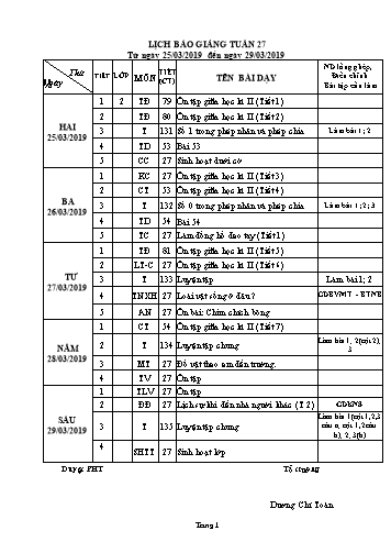 Giáo án Tổng hợp Lớp 2 - Tuần 27 - Năm học 2018-2019 - Dương Chí Toàn