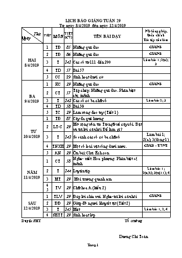 Giáo án Tổng hợp Lớp 2 - Tuần 29 - Năm học 2018-2019 - Dương Chí Toàn