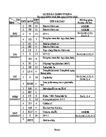 Giáo án Tổng hợp Lớp 2 - Tuần 4 - Năm học 2018-2019 - Dương Chí Toàn