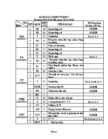 Giáo án Tổng hợp Lớp 2 - Tuần 7 - Năm học 2018-2019 - Dương Chí Toàn