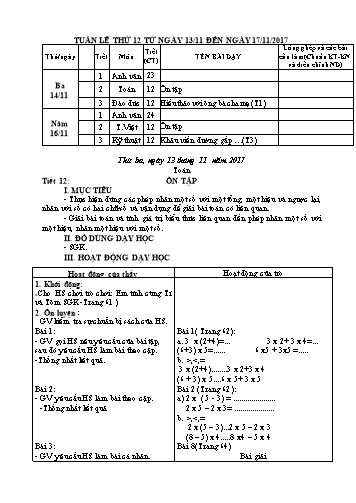 Giáo án Tổng hợp Lớp 4 - Tuần 10 đến 14 - Năm học 2017-2018 - Văn Thanh Giảng