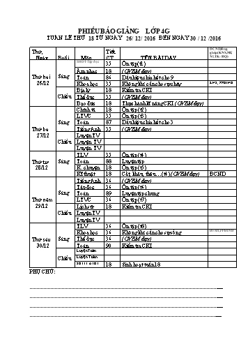 Giáo án Tổng hợp Lớp 4 - Tuần 18 - Năm học 2016-2017