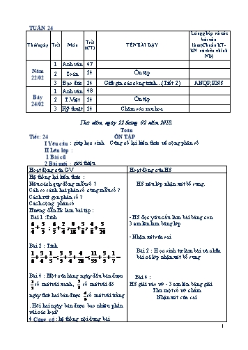 Giáo án Tổng hợp Lớp 4 - Tuần 24 - Học kì II - Năm học 2017-2018 - Văn Thanh Giảng