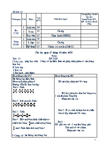 Giáo án Tổng hợp Lớp 4 - Tuần 25 - Học kì II - Năm học 2017-2018 - Văn Thanh Giảng