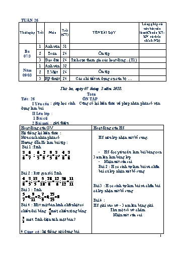 Giáo án Tổng hợp Lớp 4 - Tuần 26 - Học kì II - Năm học 2017-2018 - Văn Thanh Giảng