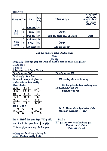 Giáo án Tổng hợp Lớp 4 - Tuần 27 - Học kì II - Năm học 2017-2018 - Văn Thanh Giảng