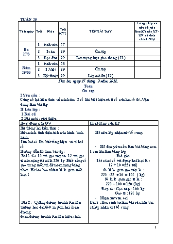 Giáo án Tổng hợp Lớp 4 - Tuần 29 - Học kì II - Năm học 2017-2018 - Văn Thanh Giảng