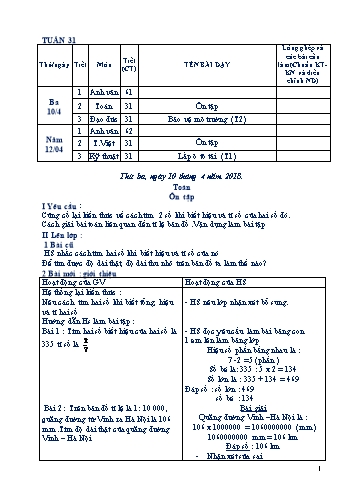 Giáo án Tổng hợp Lớp 4 - Tuần 31 - Học kì II - Năm học 2017-2018 - Văn Thanh Giảng