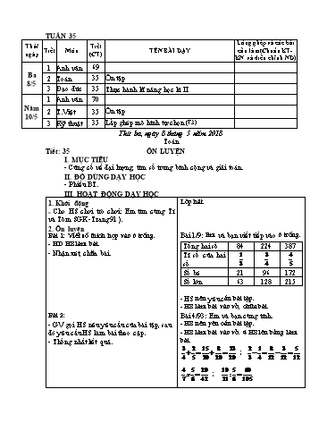 Giáo án Tổng hợp Lớp 4 - Tuần 35 - Học kì II - Năm học 2017-2018 - Văn Thanh Giảng