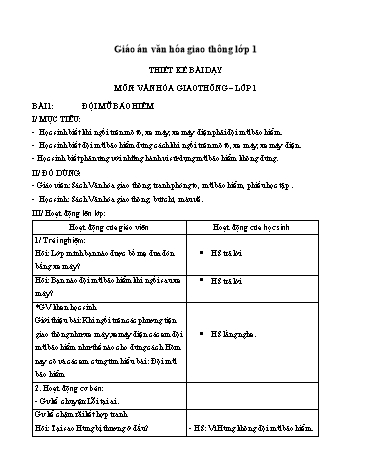 Giáo án Văn hóa giao thông Lớp 1 - Bài 1 đến 9