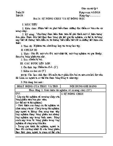 Giáo án Vật lý Lớp 6 - Học kì II - Tiết 28, Bài 24: Sự nóng chảy và sự đông đặc - Năm học 2017-2018 - Trường THCS Minh Diệu
