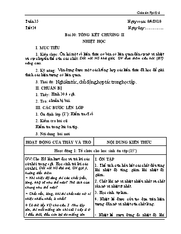 Giáo án Vật lý Lớp 6 - Học kì II - Tiết 34, Bài 30: Tổng kết chương II nhiệt học - Năm học 2017-2018 - Trường THCS Minh Diệu