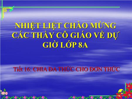 Bài giảng Toán 8 - Tiết 16: Chia đa thức cho đơn thức