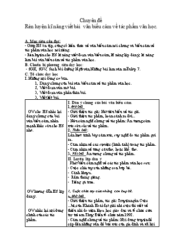 Chuyên đề bồi dưỡng HSG môn Ngữ Văn 7 - Chuyên đề: Rèn luyện kĩ năng viết bài văn biểu cảm về tác phẩm văn học