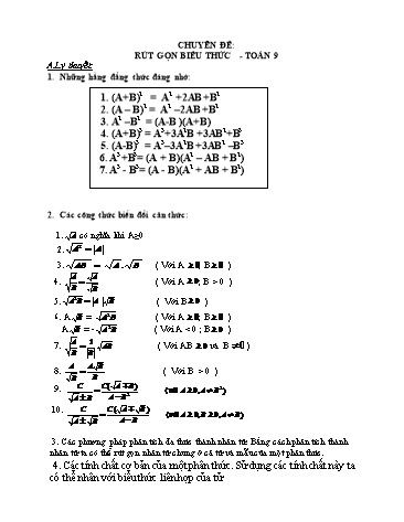 Chuyên đề bồi dưỡng HSG môn Toán 9 - Chuyên đề: Rút gọn biểu thức