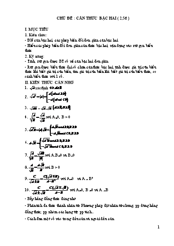 Chuyên đề Toán 9 - Chủ đề: Căn thức bậc hai