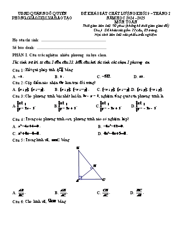 Đề khảo sát chất lượng môn Toán khối 9 (Tháng 2) - Năm học 2024-2025 (Kèm hướng dẫn giải)