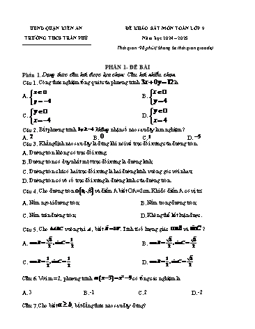 Đề khảo sát môn Toán 9 - Năm học 2024-2025 TRƯỜNG THCS TRẦN PHÚ (Kèm đáp án)