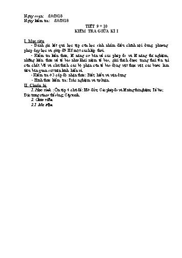 Đề kiểm tra KHTN 6 - Tiết 9+10: Kiểm tra giữa kì 1