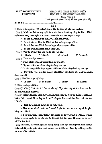 Đề KSCL giữa học kì I môn Vật Lí 8 - Phòng GD&ĐT Sa Pa - Trường PTDTBT THCS Suối Thầu (Năm học 2017-2018)(Có đáp án)