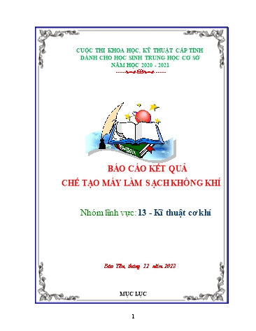 Đề tài nghiên cứu - Báo cáo kết quả Chế tạo máy làm sạch không khí