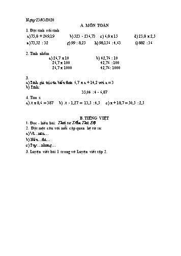 Đề Toán và Tiếng Việt Lớp 5